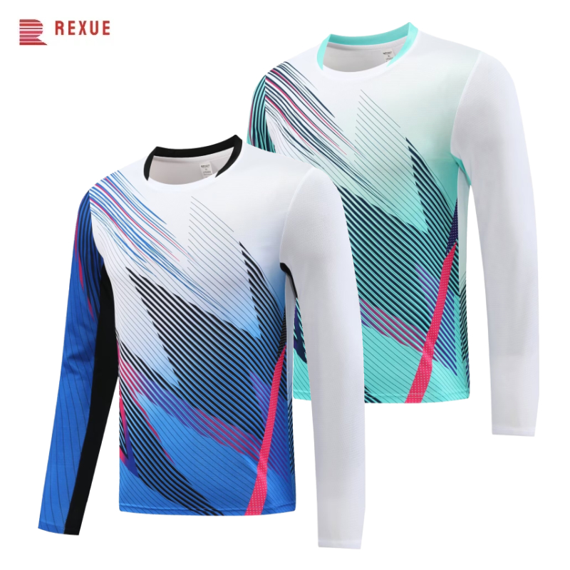 Table Tennis Shirt - ユニセックス長袖バドミントンシャツ、卓球ジャージー、Vネック、ピンポンシャツ、プロのピックルボールアパレル、男性と女性のアパレル