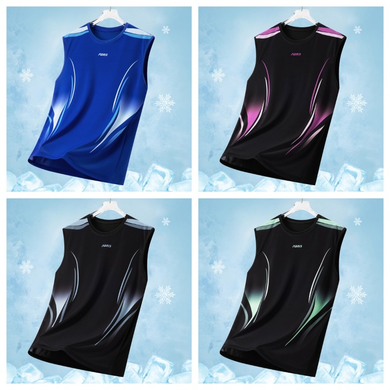 Table Tennis Shirt - 男性ファッショナブルなアイスシルク緩い快適な Tシャツ夏屋外卓球スポーツトレーニング吸汗速乾ベスト