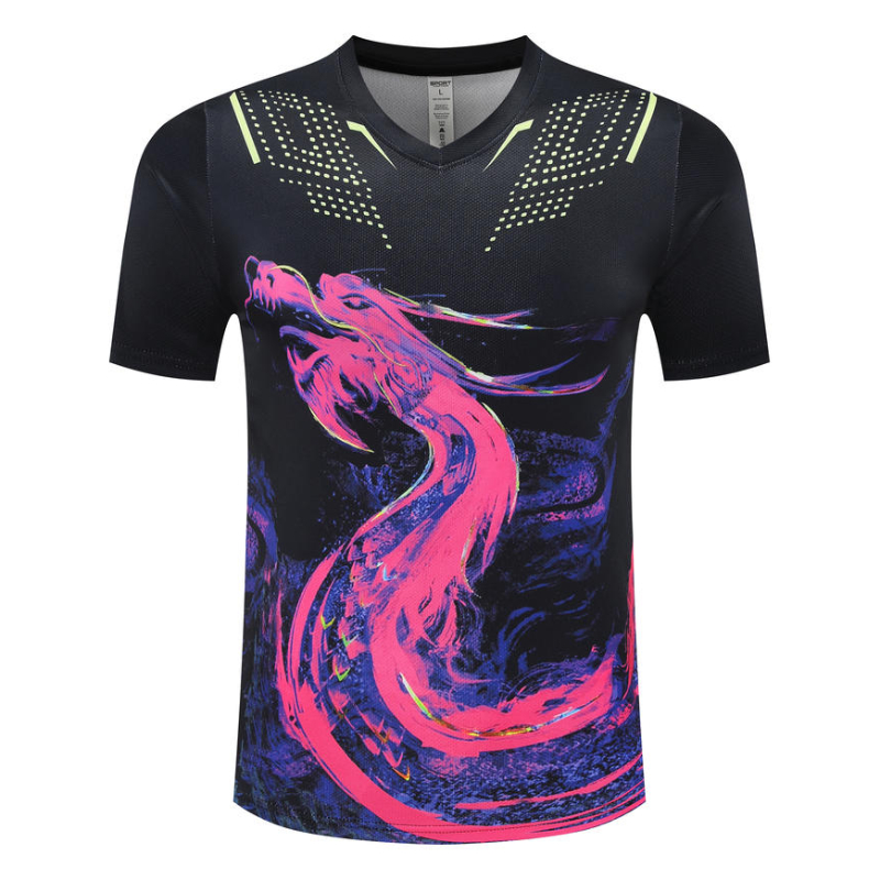 メンズドラゴン半袖卓球Tシャツ,ユニセックスバドミントンTシ - Table Tennis Shirt のレビューと価格